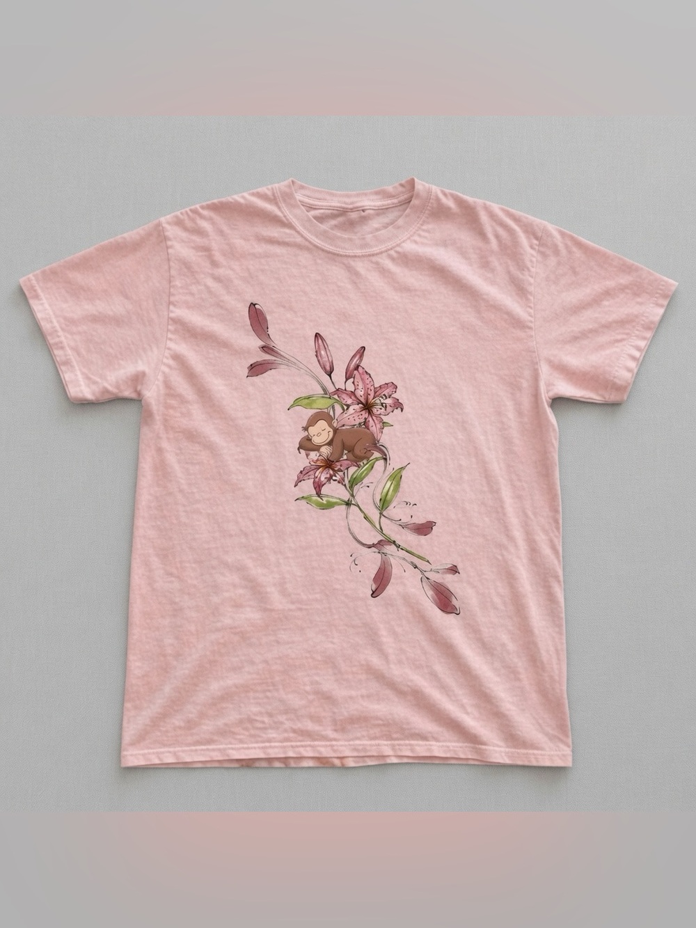 Light Pink Floral Monkey Graphic Tee